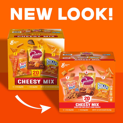 Cheesy Mix Variety Pack Snacks, Chex Mix Cheddar, Bugles Nacho Cheese, Gardetto's Aged Cheddar, 20 Ct, 28.875 oz - Fresh Hearth
