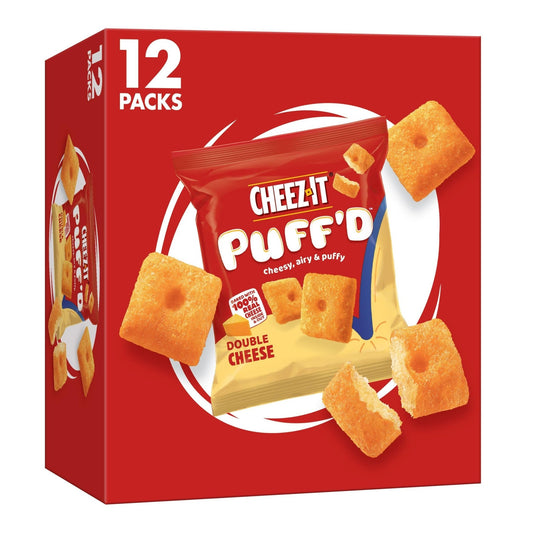 Cheez - It Puff'd Cheesy Baked Snacks, Puffed Snack Crackers, Kids Snacks, Grab N' Go, Double Cheese, 8.4oz Box (12 Pouches) - Fresh Hearth