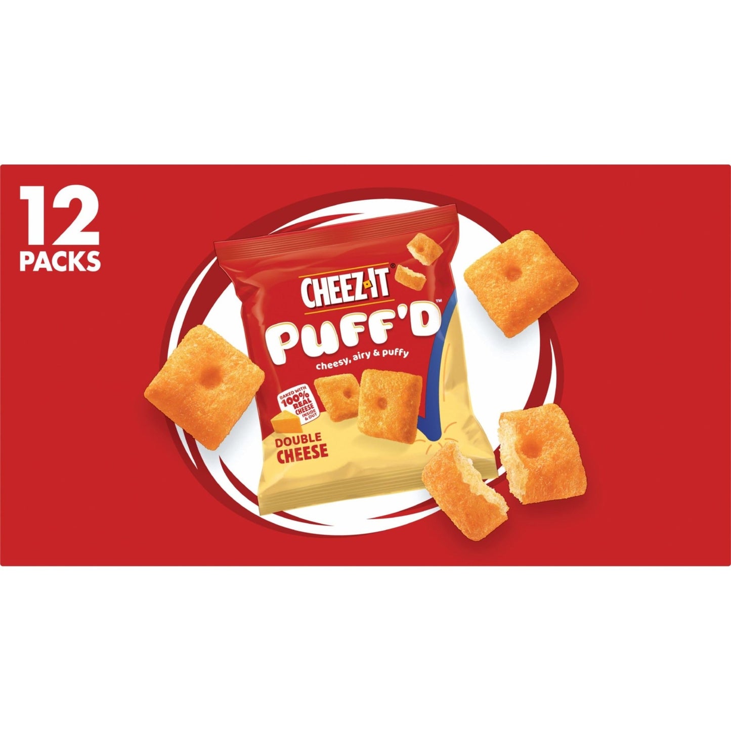 Cheez - It Puff'd Cheesy Baked Snacks, Puffed Snack Crackers, Kids Snacks, Grab N' Go, Double Cheese, 8.4oz Box (12 Pouches) - Fresh Hearth