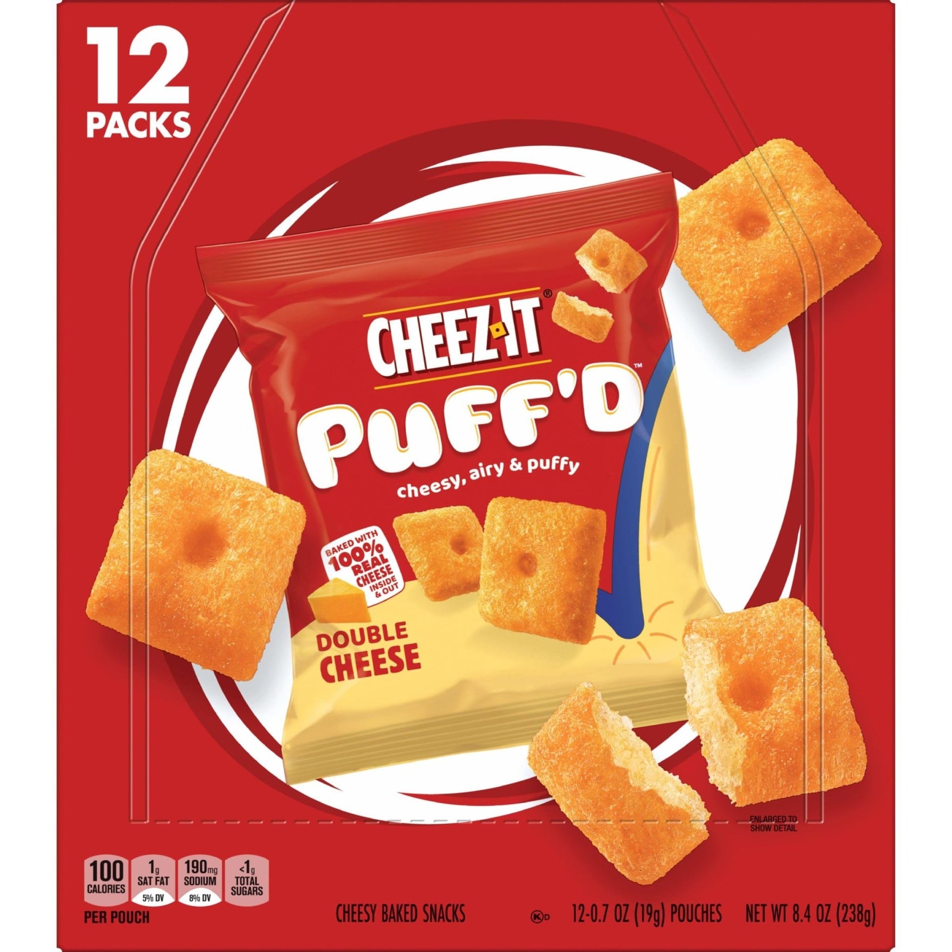 Cheez - It Puff'd Cheesy Baked Snacks, Puffed Snack Crackers, Kids Snacks, Grab N' Go, Double Cheese, 8.4oz Box (12 Pouches) - Fresh Hearth