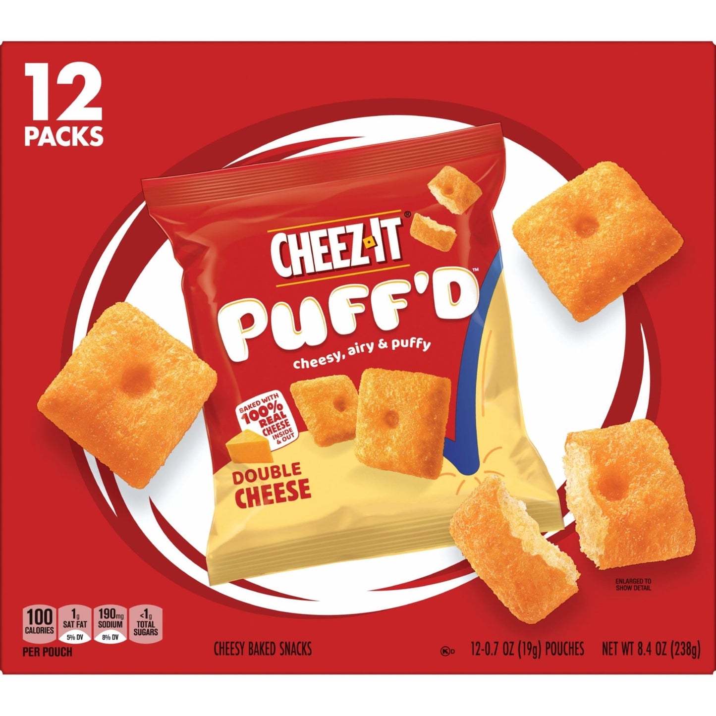 Cheez - It Puff'd Cheesy Baked Snacks, Puffed Snack Crackers, Kids Snacks, Grab N' Go, Double Cheese, 8.4oz Box (12 Pouches) - Fresh Hearth