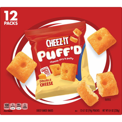 Cheez - It Puff'd Cheesy Baked Snacks, Puffed Snack Crackers, Kids Snacks, Grab N' Go, Double Cheese, 8.4oz Box (12 Pouches) - Fresh Hearth