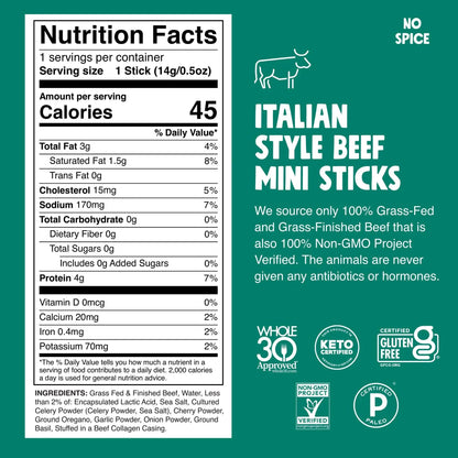 Chomps Snack Size Grass - Fed Italian Beef Jerky Snack Sticks 0.5oz 24 - Pack - Keto, Paleo, Whole30, 4g Lean Meat Protein, Gluten - Free, Zero Sugar Food, Non - GMO Chomplings - Fresh Hearth