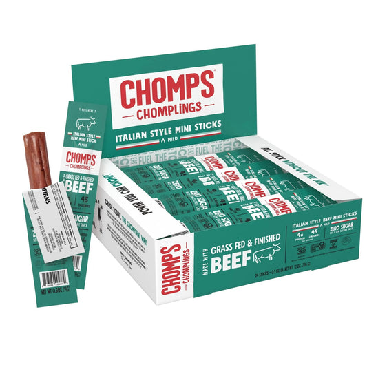 Chomps Snack Size Grass - Fed Italian Beef Jerky Snack Sticks 0.5oz 24 - Pack - Keto, Paleo, Whole30, 4g Lean Meat Protein, Gluten - Free, Zero Sugar Food, Non - GMO Chomplings - Fresh Hearth