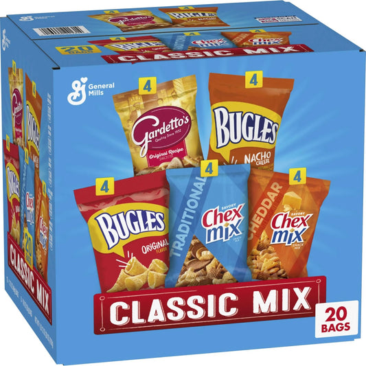 Classic Mix Snack Variety Pack, Bugles Original and Nacho Cheese, Gardetto's Original Recipe, Chex Mix Traditional and Cheddar, 20 Ct, 28 oz - Fresh Hearth