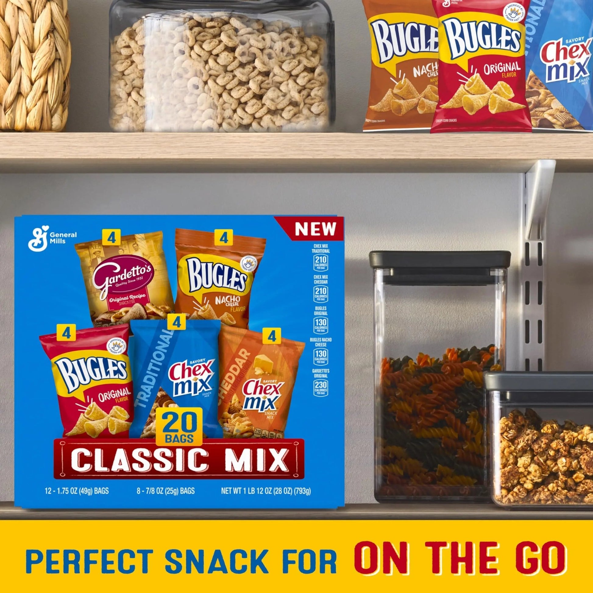 Classic Mix Snack Variety Pack, Bugles Original and Nacho Cheese, Gardetto's Original Recipe, Chex Mix Traditional and Cheddar, 20 Ct, 28 oz - Fresh Hearth