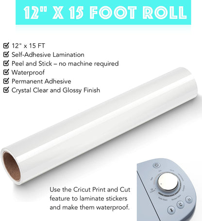 Clear Vinyl Laminate for Stickers, 12" x 15FT Laminate Roll Self - Adhesive for Decals, Stencils, Waterproof, Permanent Clear Adhesive Vinyl Laminate, Glossy Sticker Laminate by Turner Moore Edition - Fresh Hearth