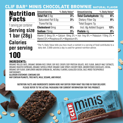 CLIF BAR Minis - Chocolate Brownie Flavor - Made with Organic Oats - 4g Protein - Non - GMO - Plant Based - Snack - Size Energy Bars - 0.99 oz. (20 Pack) - Fresh Hearth