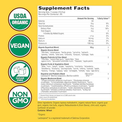 Country Farms Organic Super Greens Apple Banana Flavor, 50 Organic Super Foods, Packed with Fiber, USDA Organic Drink Mix, Fruits, Vegetables, Mushrooms & Probiotics, Supports Energy, 5g Fiber - Fresh Hearth