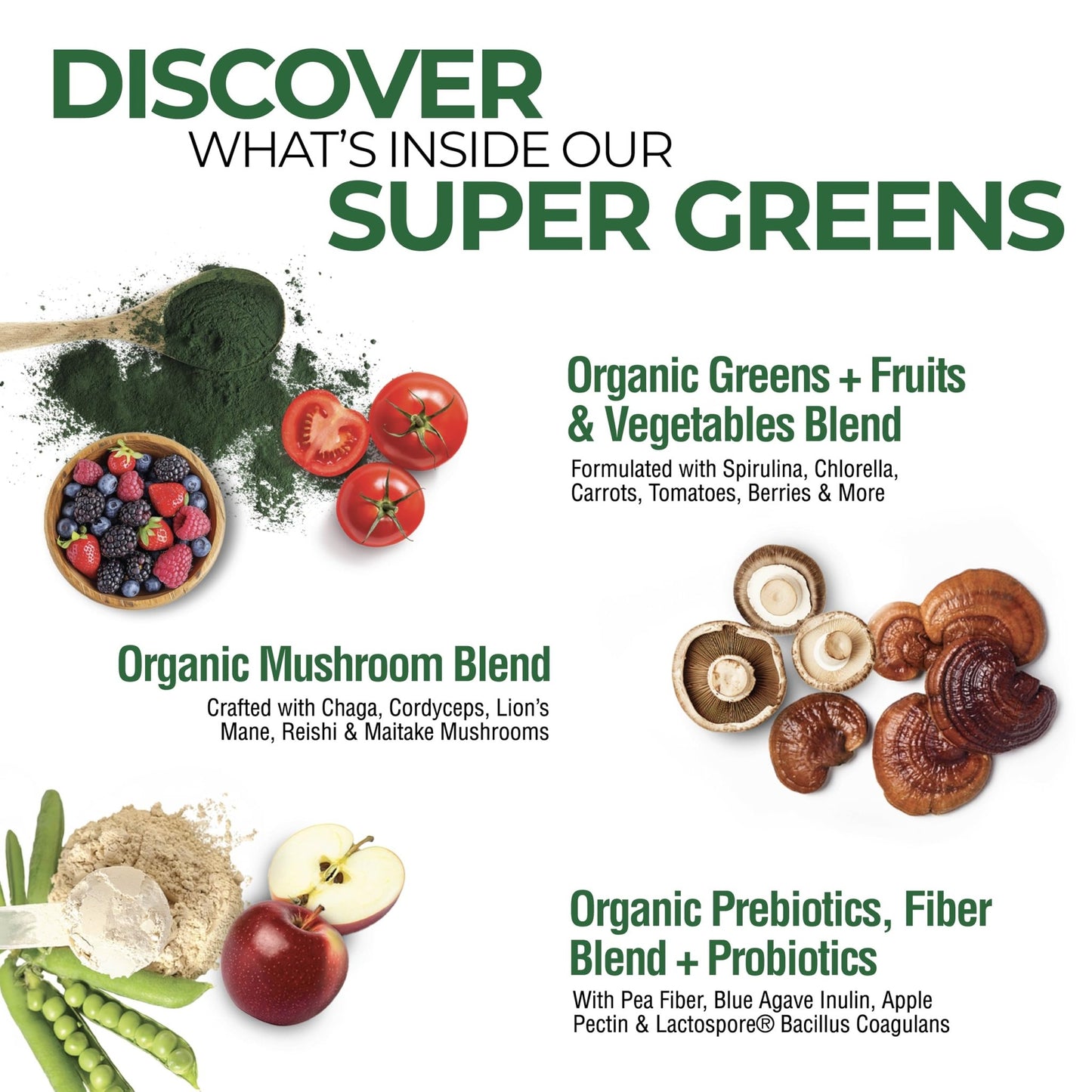 COUNTRY FARMS Organic Super Greens Natural Flavor, 50 Organic Super Foods, Packed with Fiber, USDA Organic Drink Mix, Fruits, Vegetables, Mushrooms & Probiotics, Supports Energy, 6g Fiber - Fresh Hearth
