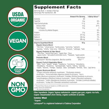 COUNTRY FARMS Organic Super Greens Natural Flavor, 50 Organic Super Foods, Packed with Fiber, USDA Organic Drink Mix, Fruits, Vegetables, Mushrooms & Probiotics, Supports Energy, 6g Fiber - Fresh Hearth