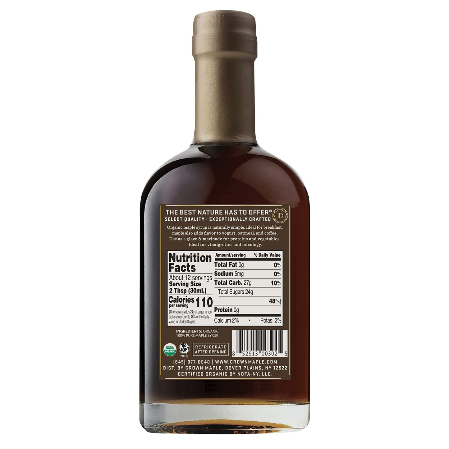 Crown Maple Dark Color, Robust Taste Organic Maple Syrup, 12.7 Fl Oz, 100% Pure, Enhance Cocktails, Marinades and Pancakes - Fresh Hearth