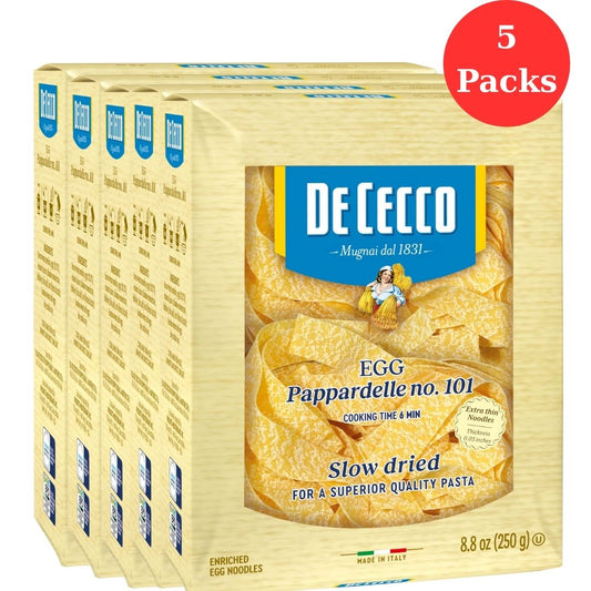 De Cecco Egg Pappardelle No. 101 Pasta, 8.8 Oz, (5 Pack) Authentic, Slow Dried, Made with Cage Free Eggs & Durum Wheat, Versatile Pasta for Sauces & Recipes, Made in Italy - Fresh Hearth