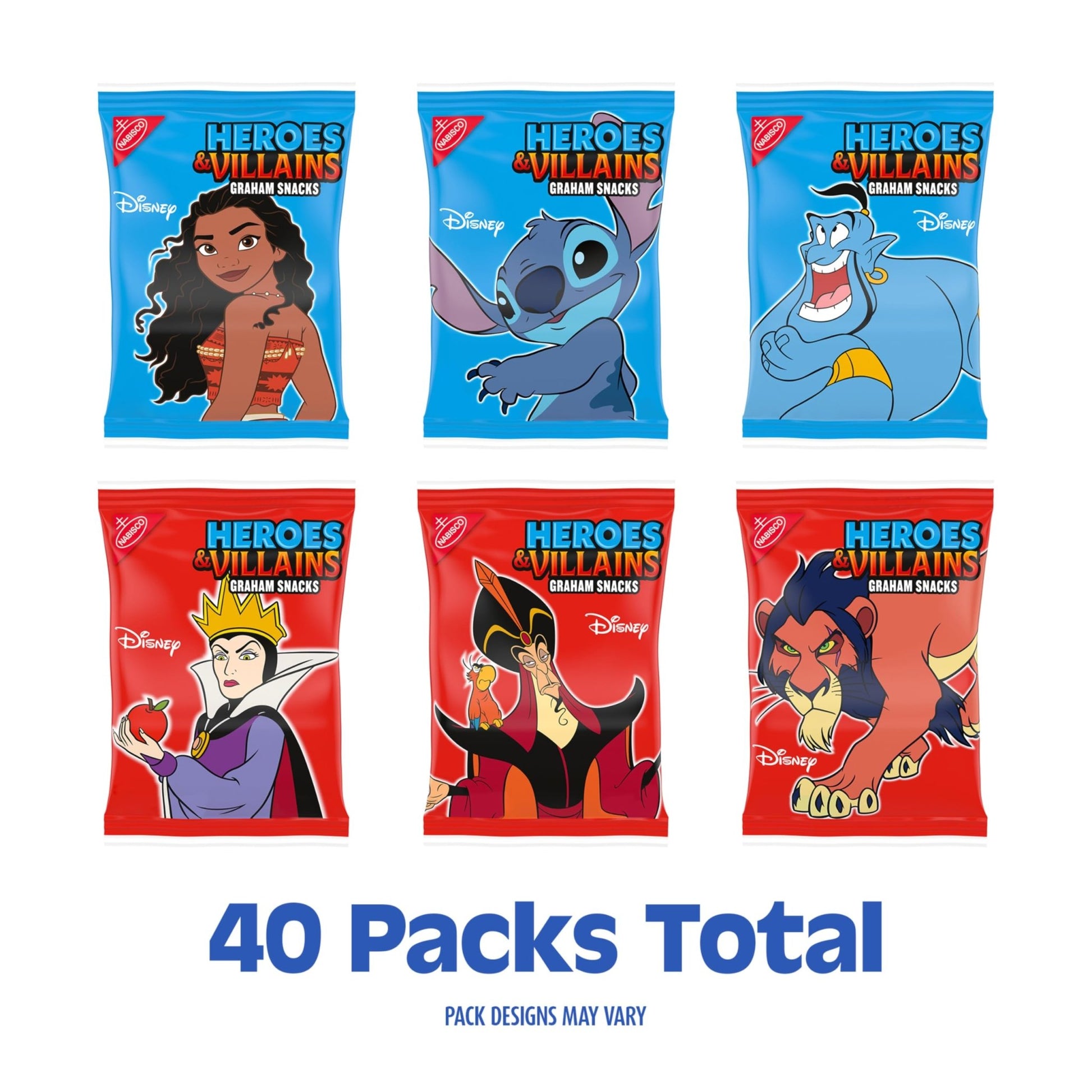 Disney Heroes and Villains Graham Snacks, Custom Cookies Variety Pack, 40 - 1 oz Kids Snack Packs - Fresh Hearth