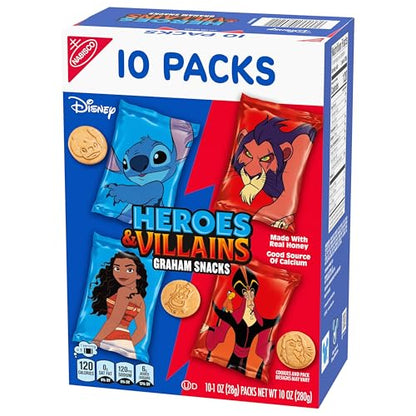 Disney Heroes and Villains Graham Snacks, Custom Cookies Variety Pack, 40 - 1 oz Kids Snack Packs - Fresh Hearth