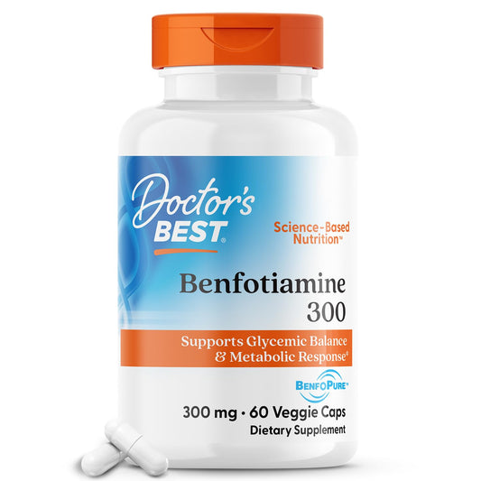 Doctor's Best Benfotiamine 300 with BenfoPure, Helps Maintain Healthy Glucose Metabolism, Non - GMO, Vegan, Gluten Free, Soy Free, 300 mg, 60 Veggie Caps - Fresh Hearth
