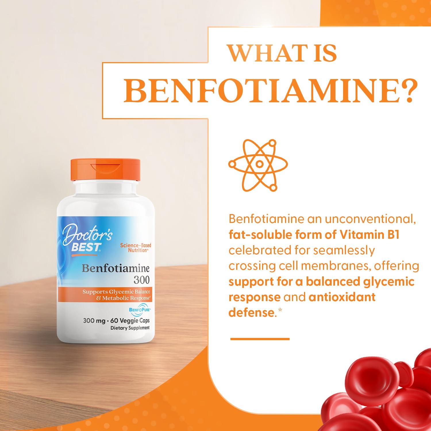 Doctor's Best Benfotiamine 300 with BenfoPure, Helps Maintain Healthy Glucose Metabolism, Non - GMO, Vegan, Gluten Free, Soy Free, 300 mg, 60 Veggie Caps - Fresh Hearth