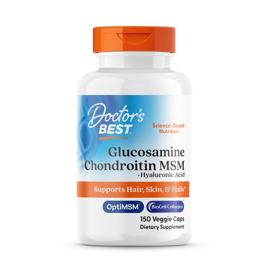 Doctor's Best Glucosamine Chondroitin MSM + Hyaluronic Acid with OptiMSM Featuring Biocell Collagen, Joint Support, Non - GMO, Gluten & Soy Free, 150 Caps - Fresh Hearth