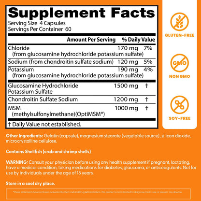 Doctor's Best Glucosamine Chondroitin Msm with OptiMSM Capsules, Supports Healthy Joint Structure, Function & Comfort, Non - GMO, Gluten Free, Soy Free, 240 Count (Pack of 1) - Fresh Hearth