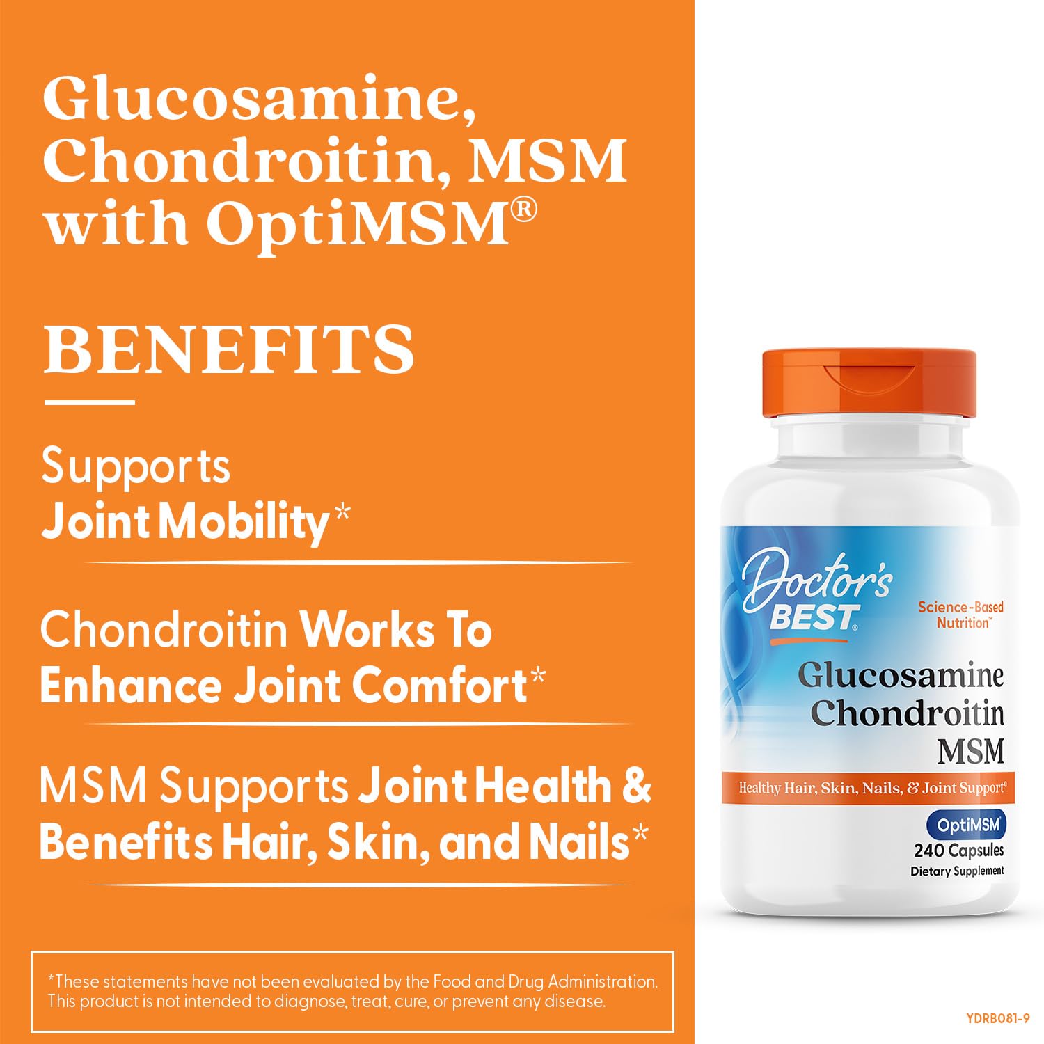 Doctor's Best Glucosamine Chondroitin Msm with OptiMSM Capsules, Supports Healthy Joint Structure, Function & Comfort, Non - GMO, Gluten Free, Soy Free, 240 Count (Pack of 1) - Fresh Hearth