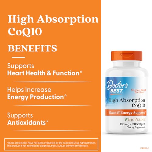 Doctor's Best High Absorption CoQ10 with BioPerine, Gluten Free, Naturally Fermented, Heart Health, Energy Production, 100 mg, 120 Count - Fresh Hearth