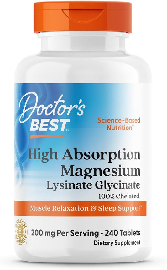 Doctor’s Best High Absorption Magnesium Glycinate Lysinate Supplement - 100% Chelated for Maximum Absorption - Magnesium for Sleep and Muscle Relaxation - 200 Mg Per Serving - 240 Tablets - Fresh Hearth