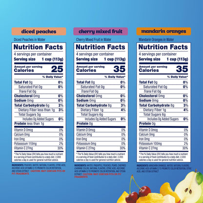 Dole Diced Peaches, Mandarin Oranges, and Cherry Mixed Fruit with No Sugar Added Variety Pack - Dole Fruit Bowls Snacks - 4 oz Bowls - 12 Pack - Fresh Hearth