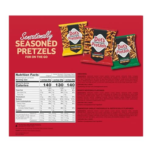 Dot's Pretzels Variety Pack, Original, Honey Mustard, and Parmesan Garlic Twist Snack, 1oz Individually Sized Bags (18 Count) - Fresh Hearth