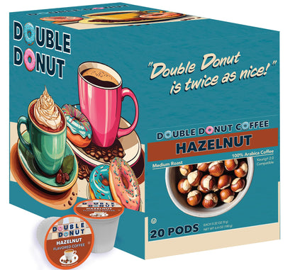 Double Donut Hazelnut Flavored Coffee pods, Medium Roast Coffee,Compatible with Keurig K Cups Brewers, 20 Count - Fresh Hearth
