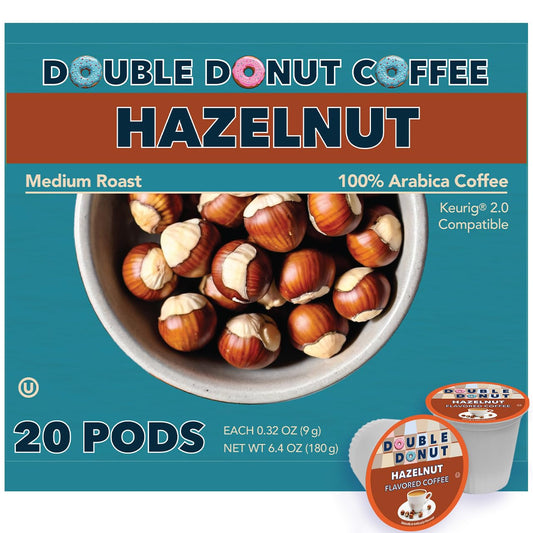 Double Donut Hazelnut Flavored Coffee pods, Medium Roast Coffee,Compatible with Keurig K Cups Brewers, 20 Count - Fresh Hearth