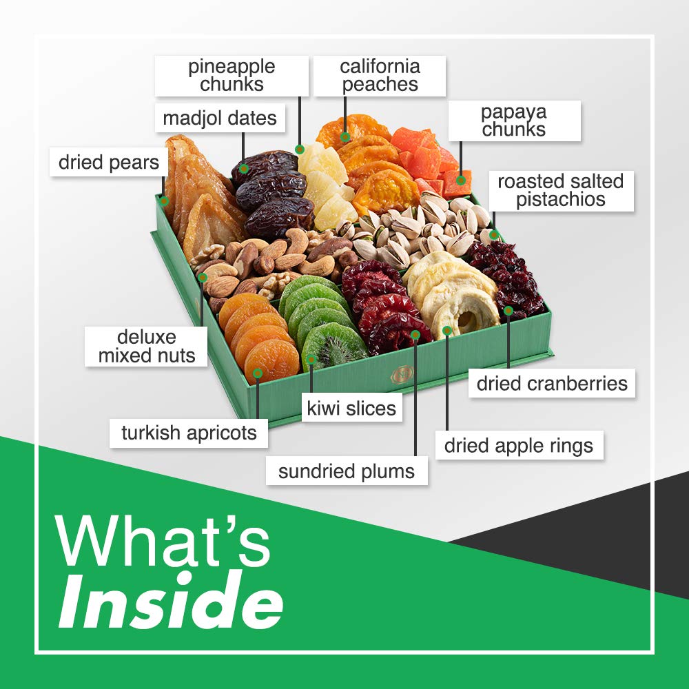 Dried Fruit & Nuts Gift Basket - Fresh Dried Fruit & Nuts Gift Basket - Assorted Food Gift Box for Birthday, Family, Sympathy, Men & Women. - Fresh Hearth