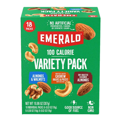 Emerald Nuts Mixed Nuts Variety Pack 18ct (1 - Pack) , 100 - Calorie Individual Packs , Features Dry Roasted Almonds, Natural Almonds & Walnuts, and Roasted & Salted Cashews - Fresh Hearth