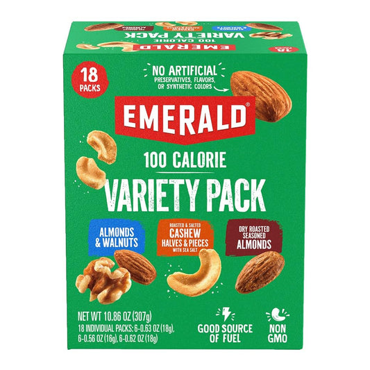 Emerald Nuts Mixed Nuts Variety Pack 18ct (1 - Pack) , 100 - Calorie Individual Packs , Features Dry Roasted Almonds, Natural Almonds & Walnuts, and Roasted & Salted Cashews - Fresh Hearth