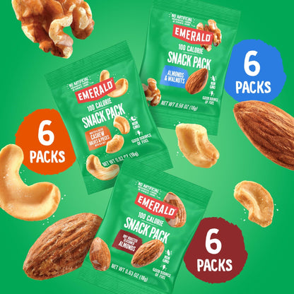 Emerald Nuts Mixed Nuts Variety Pack 18ct (1 - Pack) , 100 - Calorie Individual Packs , Features Dry Roasted Almonds, Natural Almonds & Walnuts, and Roasted & Salted Cashews - Fresh Hearth