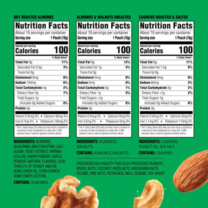 Emerald Nuts Mixed Nuts Variety Pack 18ct (1 - Pack) , 100 - Calorie Individual Packs , Features Dry Roasted Almonds, Natural Almonds & Walnuts, and Roasted & Salted Cashews - Fresh Hearth