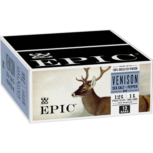 EPIC Bars, Venison Sea Salt and Pepper Bar, Keto Friendly, Whole30 Approved, Gluten Free, 12 Count, 15.6 oz - Fresh Hearth