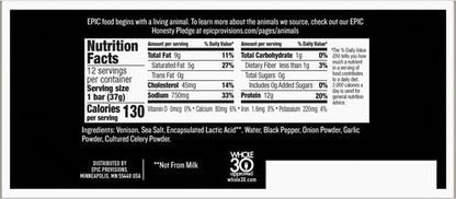 EPIC Bars, Venison Sea Salt and Pepper Bar, Keto Friendly, Whole30 Approved, Gluten Free, 12 Count, 15.6 oz - Fresh Hearth