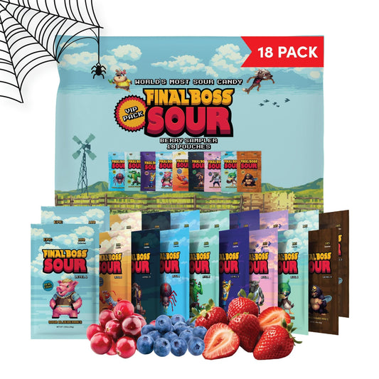 Final Boss Halloween Sour Candy Variety Pack, 18 Pack, All Sour Levels, Extreme Sour Fruit Chews with Real Dried Fruit, No Artificial Colors or Flavors, Low Calorie Snack for Kids, Teens & Adults - Fresh Hearth