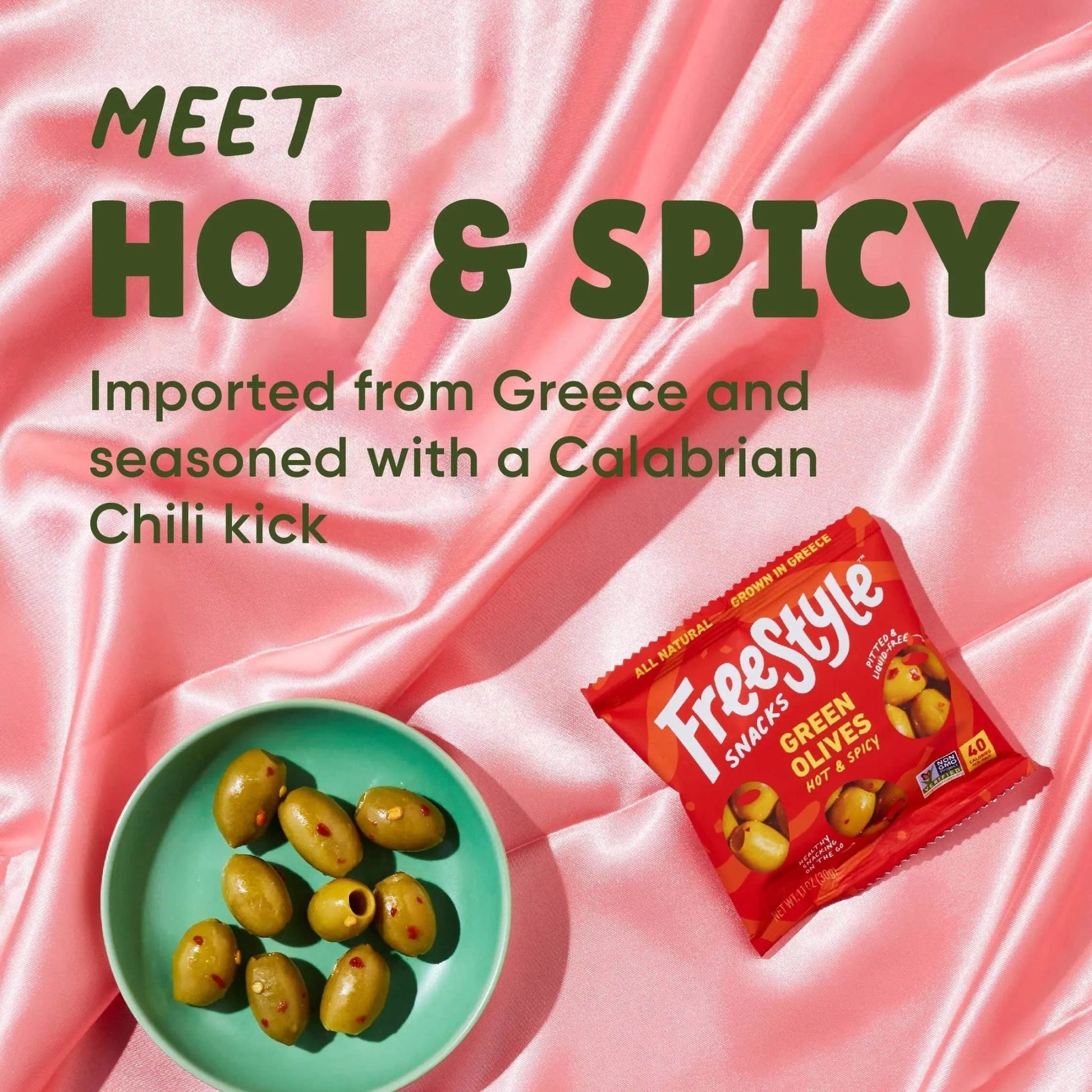 Freestyle Snacks Olive Snack Packs - 24 Pack Variety - Original Green, Hot & Spicy, Lemon Garlic, and Kalamata - Grown in Greece, All Natural, Non - GMO, Paleo, Sugar - Free, Keto Snack, 1.1oz (24 Pack) - Fresh Hearth
