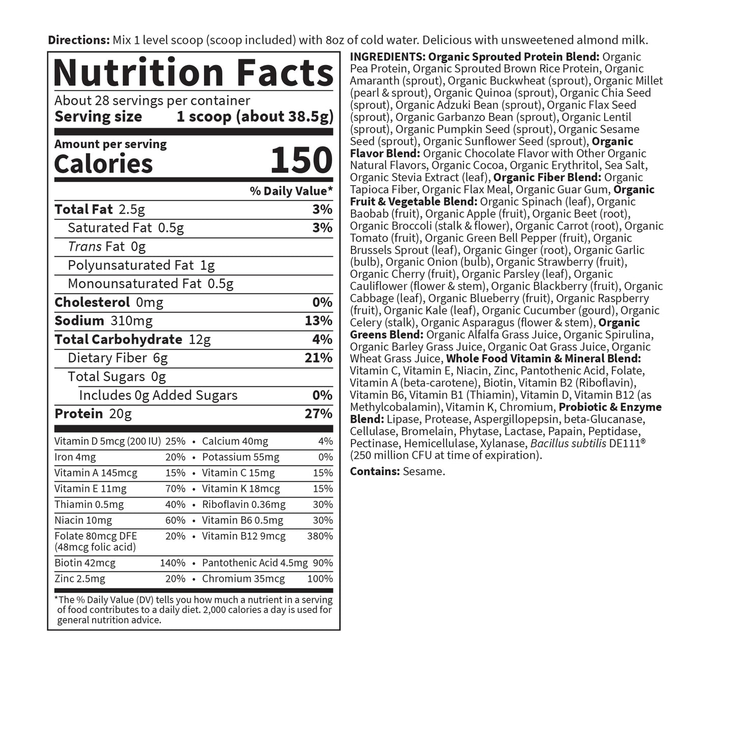 Garden of Life Meal Replacement Shakes, Vegan Raw Organic Protein Powder, Chocolate Protein Powder with Plant Based Pea Protein, Sprouts, Greens, Probiotics, Dairy Free 28 Servings - Fresh Hearth