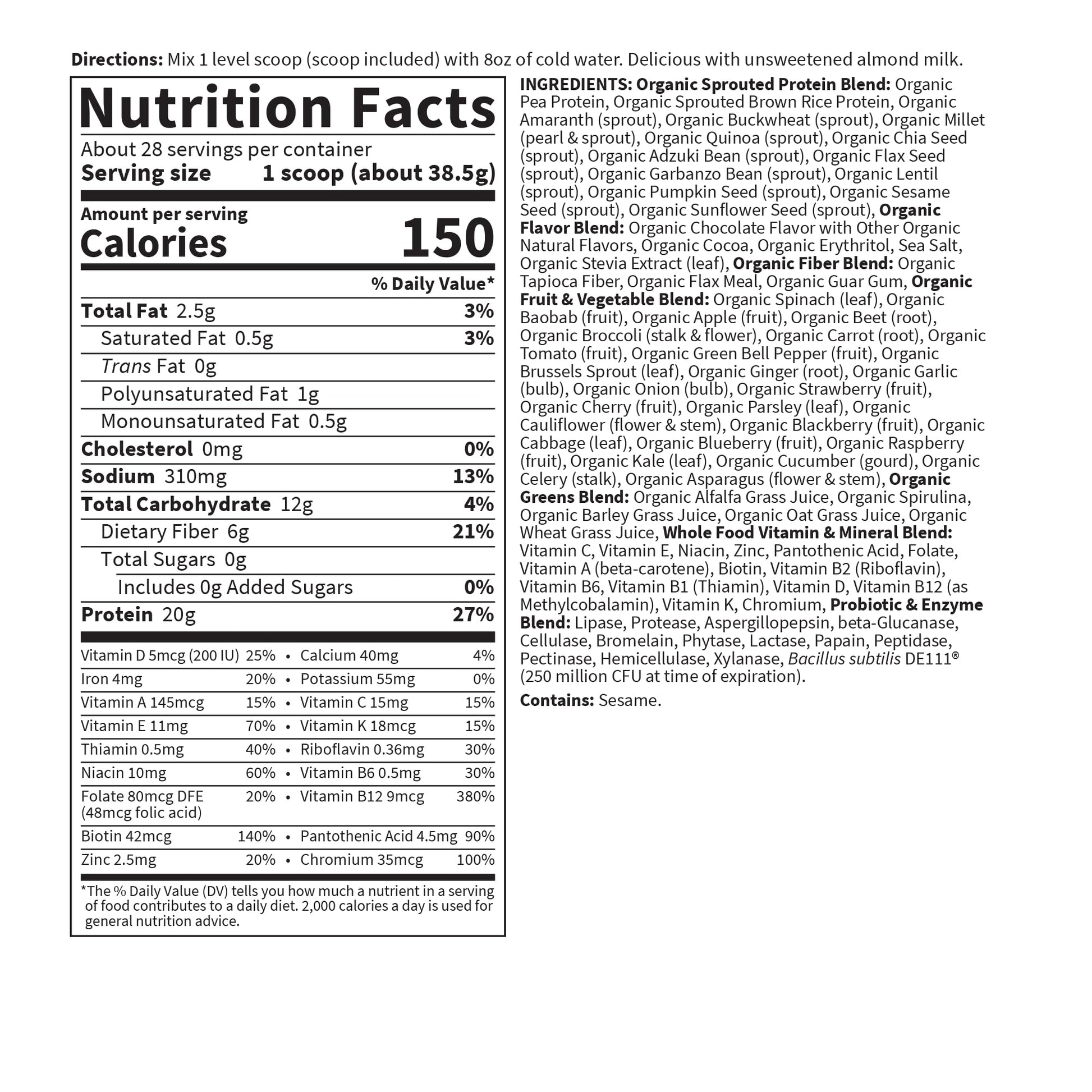 Garden of Life Meal Replacement Shakes, Vegan Raw Organic Protein Powder, Chocolate Protein Powder with Plant Based Pea Protein, Sprouts, Greens, Probiotics, Dairy Free 28 Servings - Fresh Hearth