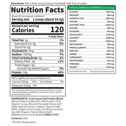 Garden of Life Sport Whey Protein Powder Chocolate, Premium Grass Fed Whey Protein Isolate Plus Probiotics for Immune System Health, 24g Protein, Non GMO, Gluten Free, Cold Processed - 20 Servings - Fresh Hearth