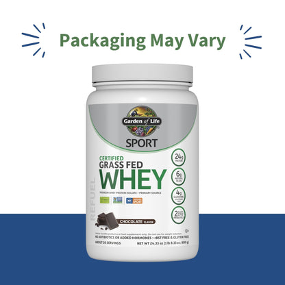 Garden of Life Sport Whey Protein Powder Chocolate, Premium Grass Fed Whey Protein Isolate Plus Probiotics for Immune System Health, 24g Protein, Non GMO, Gluten Free, Cold Processed - 20 Servings - Fresh Hearth