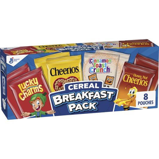 General Mills Cereal Variety Pack, Lucky Charms, Cinnamon Toast Crunch, Cheerios, and Honey Nut Cheerios, 8 Single Serve Pouches, 9.14 oz - Fresh Hearth