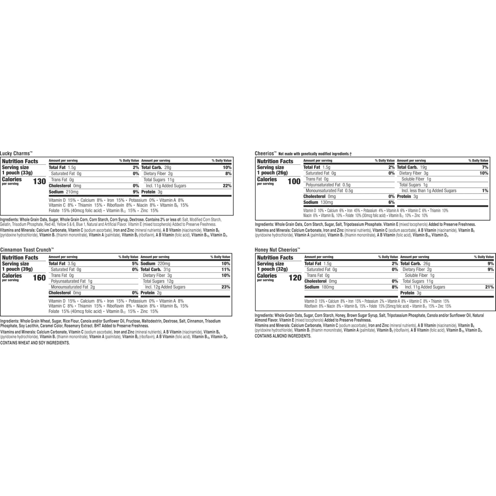 General Mills Cereal Variety Pack, Lucky Charms, Cinnamon Toast Crunch, Cheerios, and Honey Nut Cheerios, 8 Single Serve Pouches, 9.14 oz - Fresh Hearth