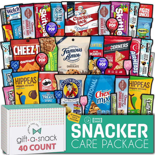 Gift A Snack - Haloween Trick or Treats Snack Box Variety Pack Care Package + Greeting Card (40 Count) Birthday Sweet Treats Gift Basket, Candies Chips Crackers Bars, Office Food Assortments - Fresh Hearth