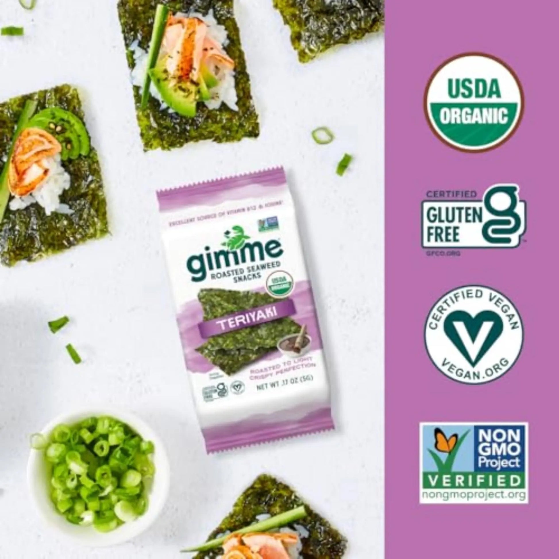 Gimme Seaweed Organic Premium Roasted Seaweed Snacks, Teriyaki, 6 Count, Keto, Vegan, Gluten - Free, Great Source of Omega3s and Iodine, Healthy On - The - Go Snack for Kids and Adults - Fresh Hearth