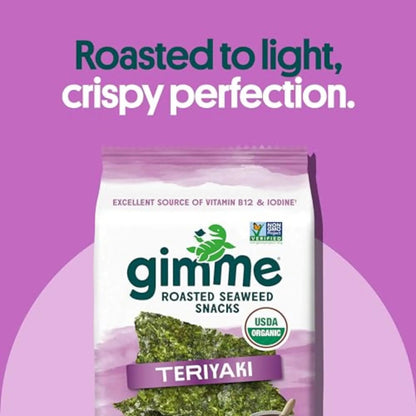 Gimme Seaweed Organic Premium Roasted Seaweed Snacks, Teriyaki, 6 Count, Keto, Vegan, Gluten - Free, Great Source of Omega3s and Iodine, Healthy On - The - Go Snack for Kids and Adults - Fresh Hearth