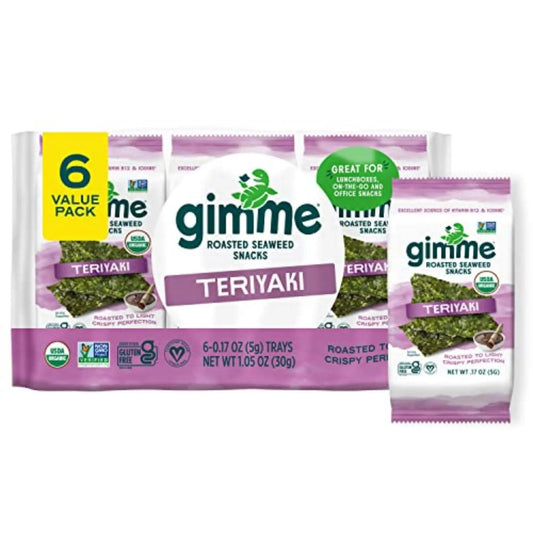 Gimme Seaweed Organic Premium Roasted Seaweed Snacks, Teriyaki, 6 Count, Keto, Vegan, Gluten - Free, Great Source of Omega3s and Iodine, Healthy On - The - Go Snack for Kids and Adults - Fresh Hearth