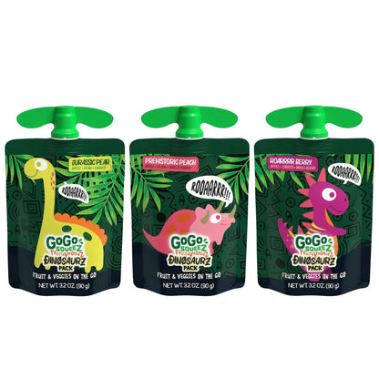 GoGo squeeZ Fruit & veggieZ Applesauce and Puree Variety Pack, Jurassic Pear, Roarrrr Berry & Prehistoric Peach, 3.2 oz (Pack of 20), Unsweetened Snacks for Kids, BPA Free Pouches - Fresh Hearth